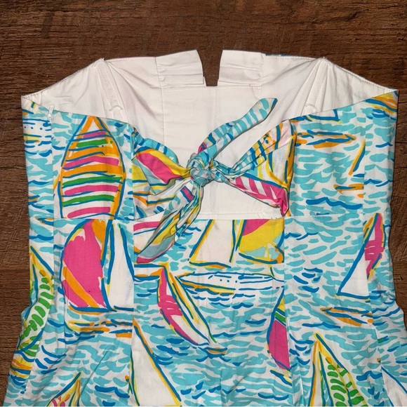 Lilly Pulitzer Franco Dress in You Gotta Regatta Ruffle Back Tie Strapless Dress - Picture 6 of 15